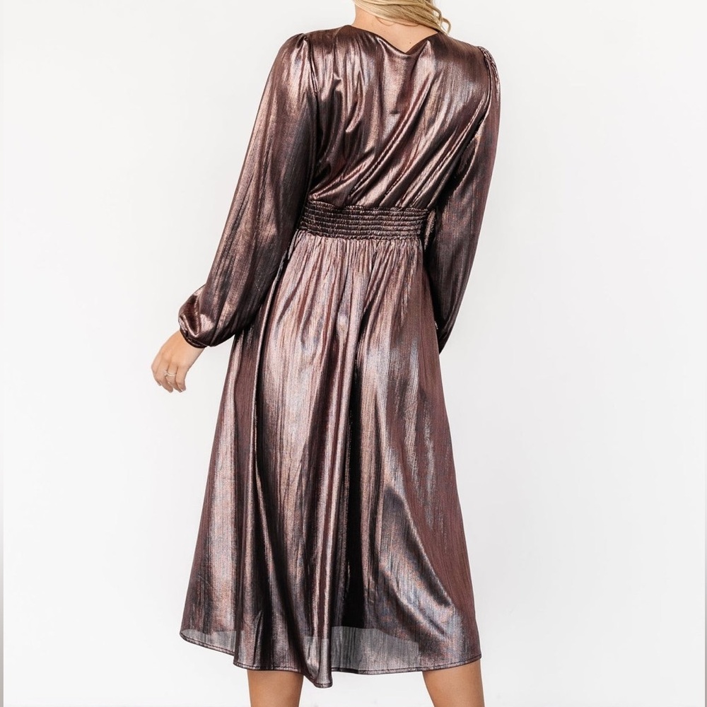 Baltic Born Bronze Shimmer Midi Dress Long Sleeve Cocktail Wedding Guest M - Picture 5 of 16